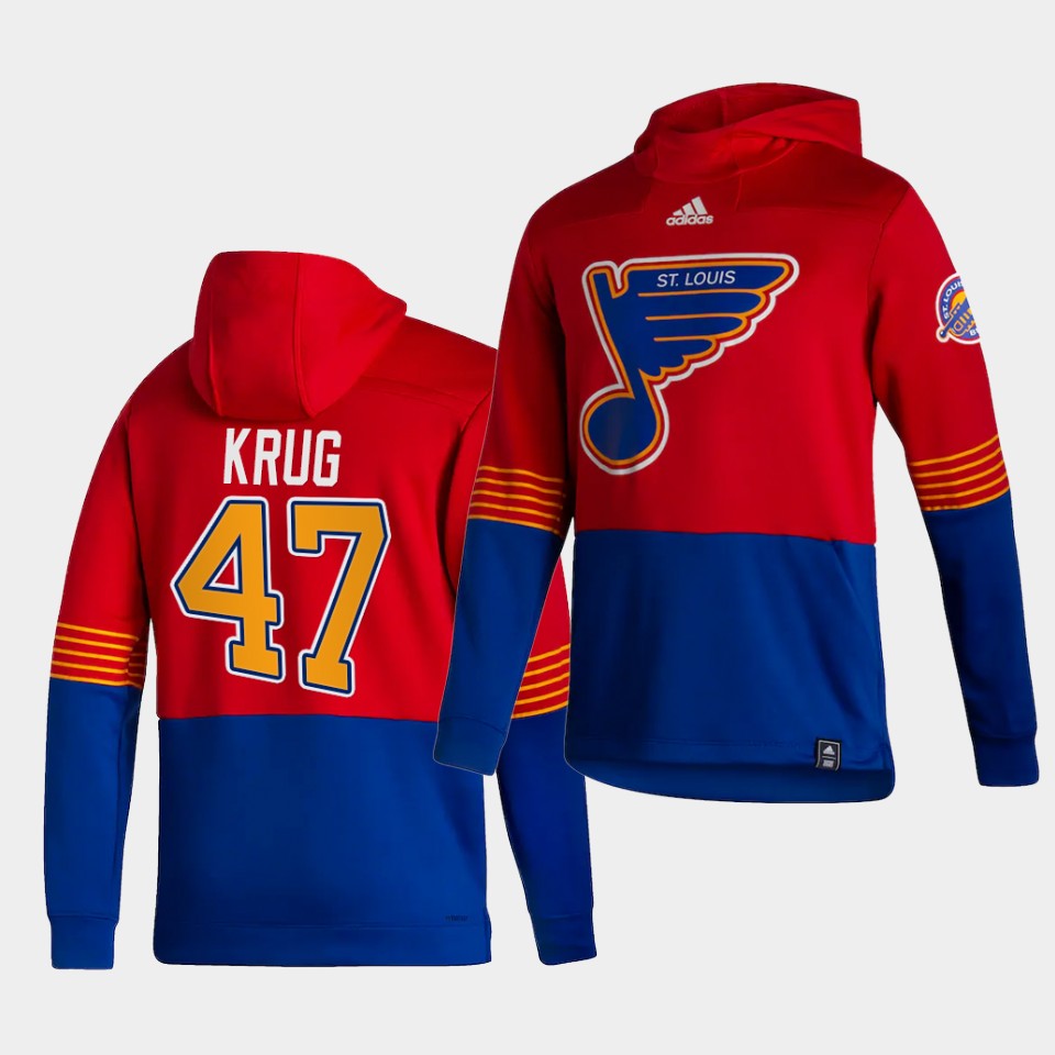 Men St.Louis Blues #47 Krug Red NHL 2021 Adidas Pullover Hoodie Jersey->customized nhl jersey->Custom Jersey